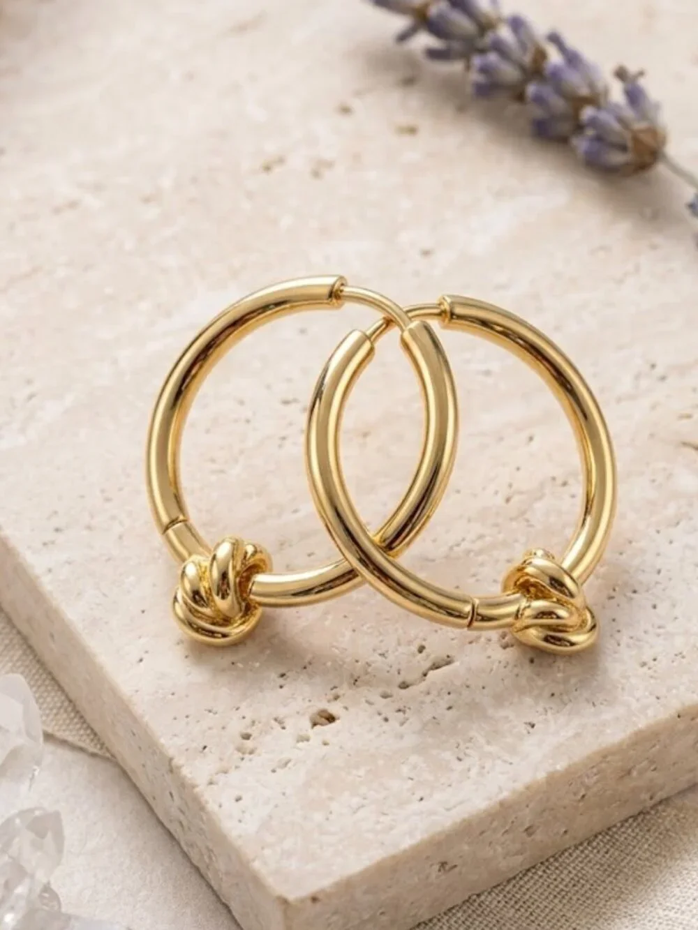 18K Gold Plated Stainless Steel Knot Hoop Earrings Old Money Quiet Luxury